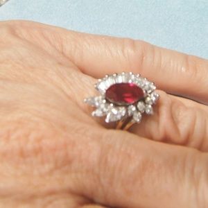 CZ & Ruby Statement/Cocktail Costume Jewelry Ring